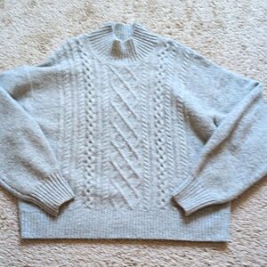 Gap Sweater Medium Gray Cable Knit Mock Neck Chunky Pullover M
